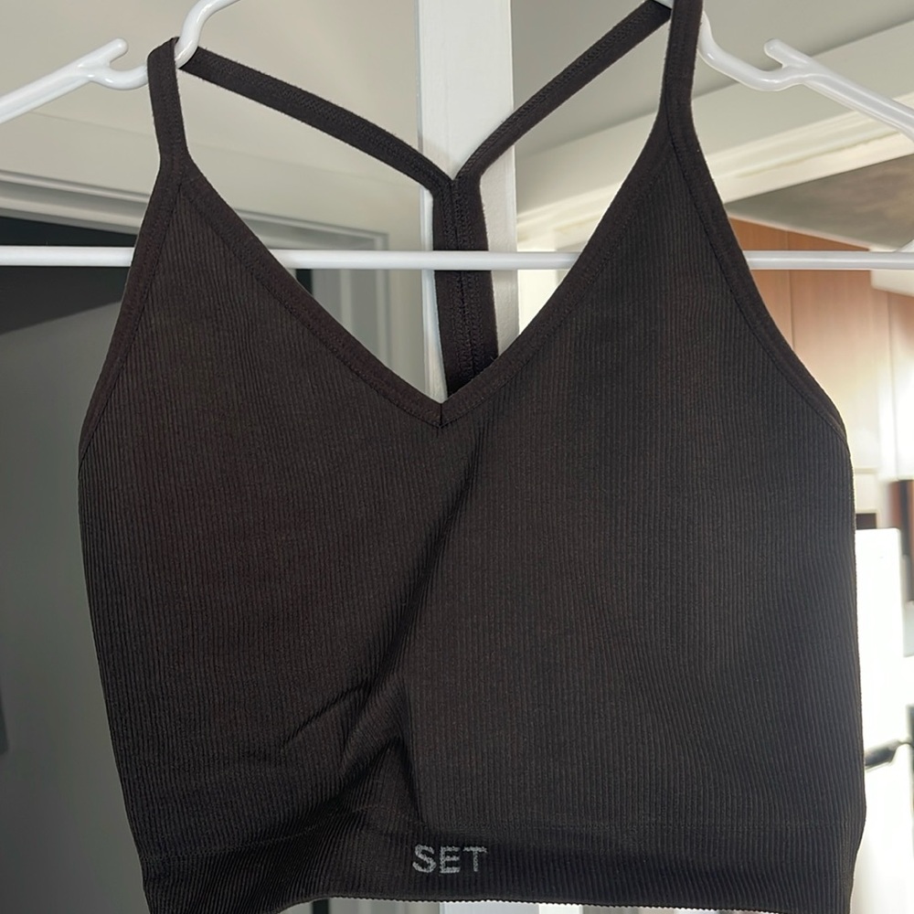 Set - small. Brown cropped cross back